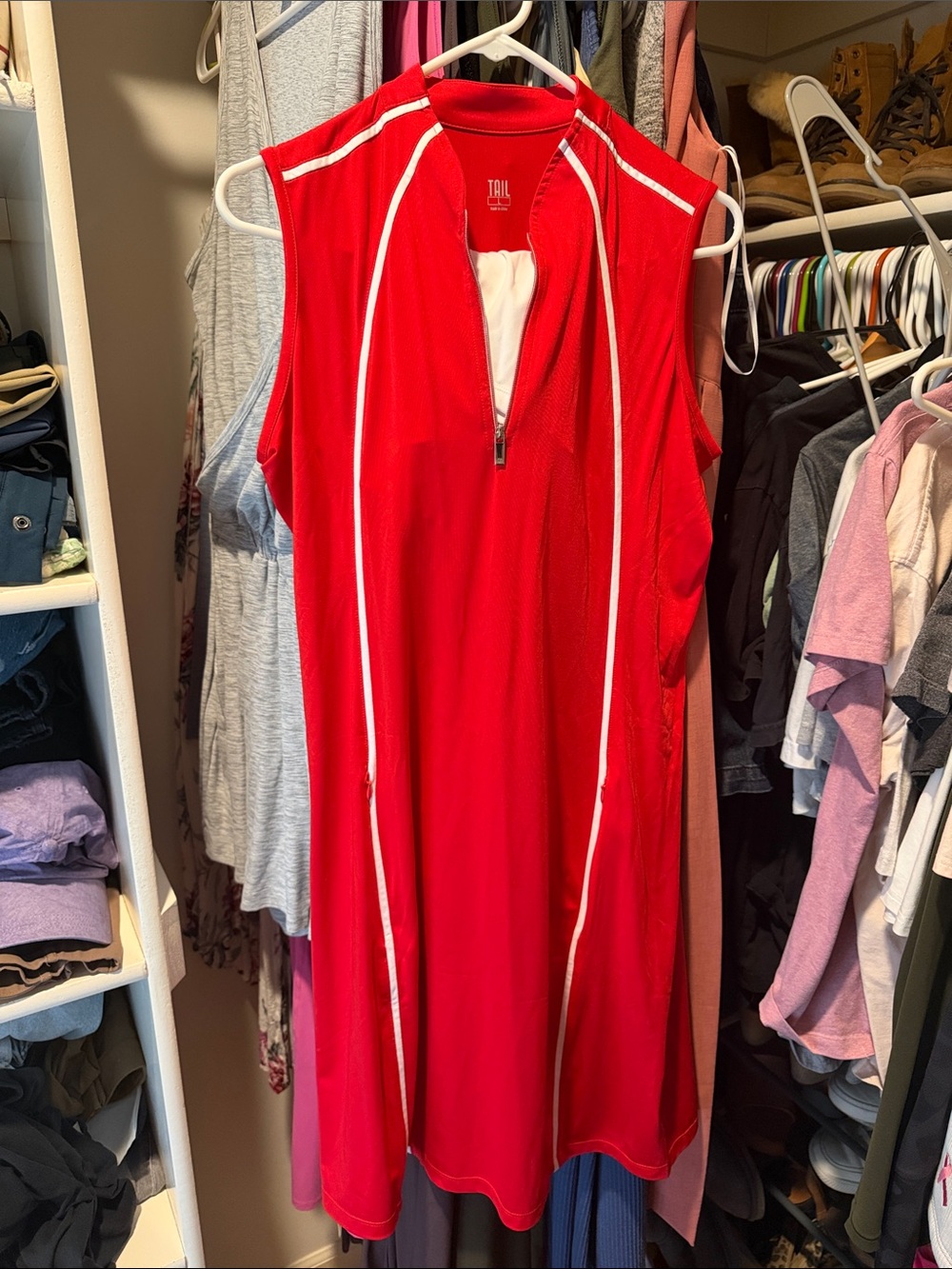 Tail Red Sleeveless Zip-Front Sport Dress with White Piping